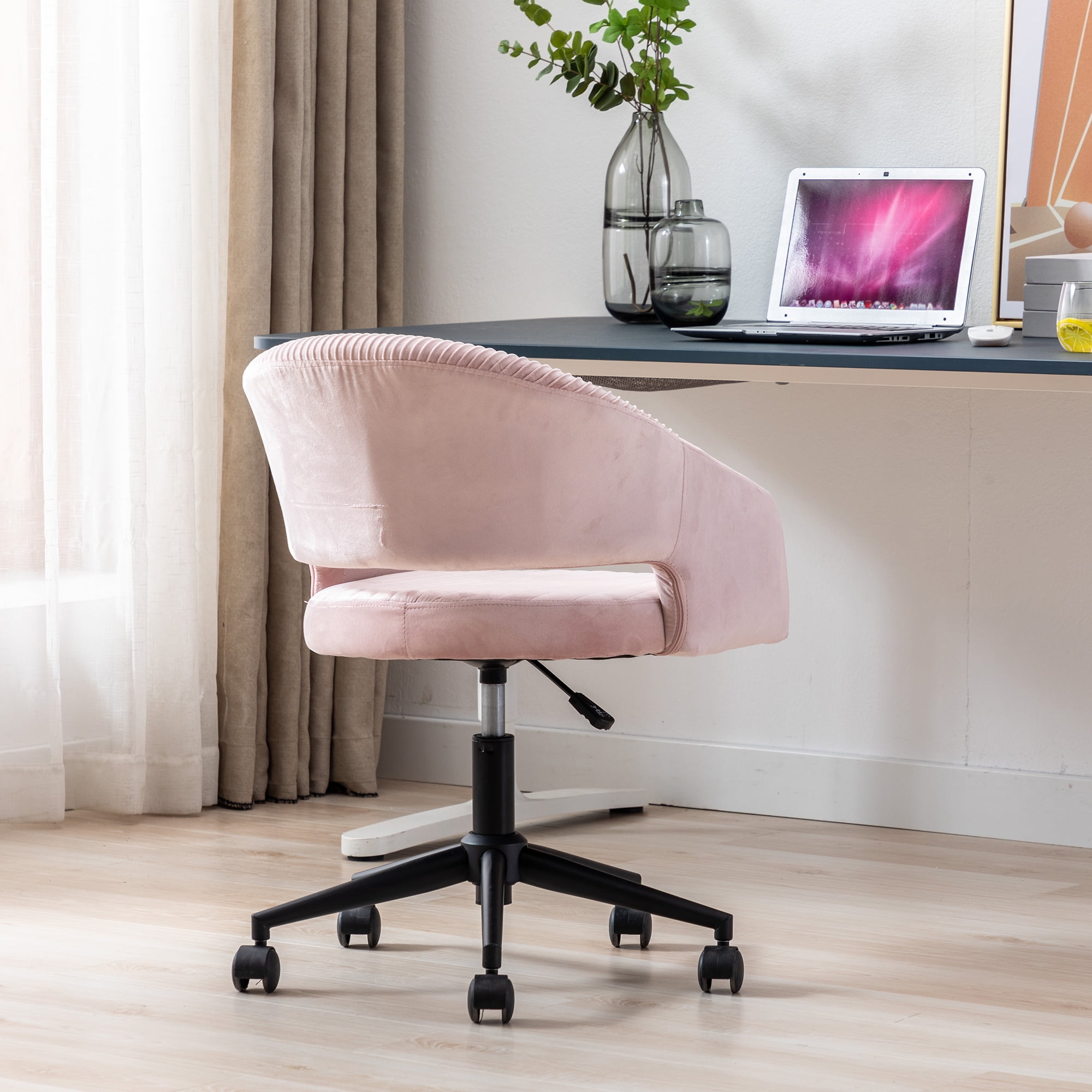 Adjustable Cushioned Chair Swivel Stool Desk Office Bedroom Dining Vanity Pink 