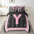 thumbnail image 2 of Manfei Initial Letter Y Bedding King Size,Cute Bowtie Comforter Sets with Sheets,Pink Black Bedding Sets King Size For Girls,Breathable Bedroom Decoration Reversible,7pcs, 2 of 7