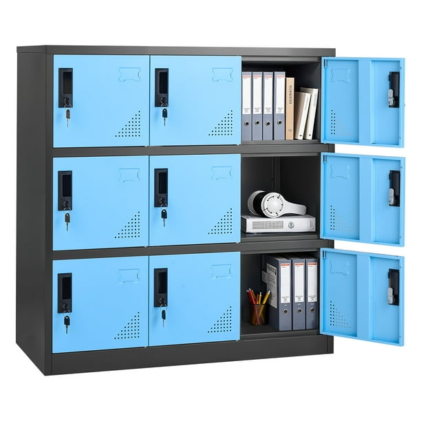 Taquilla metálica VEVOR de 9 puertas, armario de almacenamiento de acero con cerradura, capacidad de carga de 30 kg, 2 llaves por puerta, 3 niveles, taquillas para empleados, 90 x 45 x 94 cm, negro.