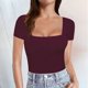 thumbnail image 4 of Gibobby Camisa&nbsp;Vaquera Camisetas de manga corta con cuello cuadrado y manga larga para mujer（Rojo， XL), 4 of 5