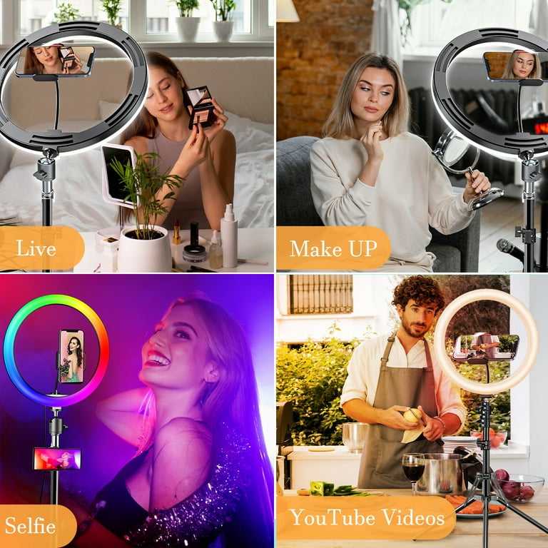 13 LED RGB Selfie Ring Light w/ Mini & Extendable Tripod Stand & Phone  Holder 10 Brightness Level 26 Light Modes Dimmable Ringlight for Beauty  Makeup