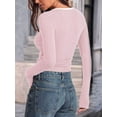 thumbnail image 4 of Women'S Long Sleeve Basic Tops Square Neck Ribbed Knit Color Block Shirts Fitted Pink XXL, 4 of 9