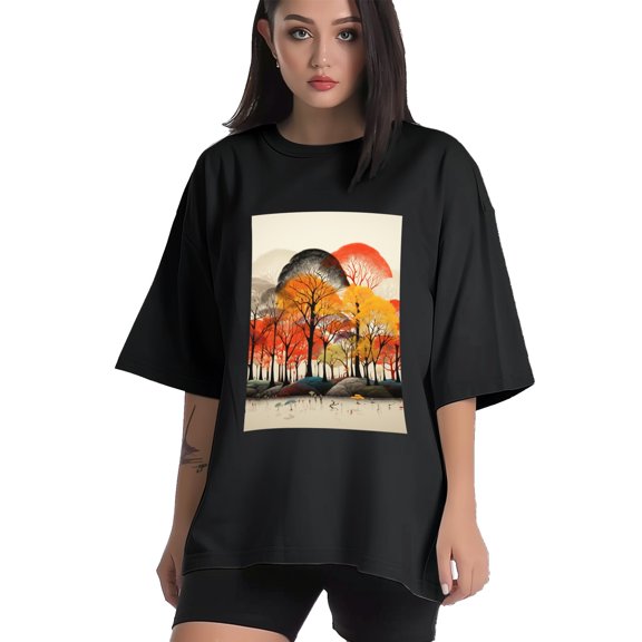 Plus Size Shirt for Women Black Tops for Women Short Sleeves Shirt for Women Trees 10 T Shirt Crewneck Shirt for Women XS