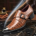 thumbnail image 2 of Men's Croc-Embossed Monk Strap Dress Shoes, Pointed Toe, Block Heel, Studded Casual Loafers Business Dress Shoes, 2 of 6