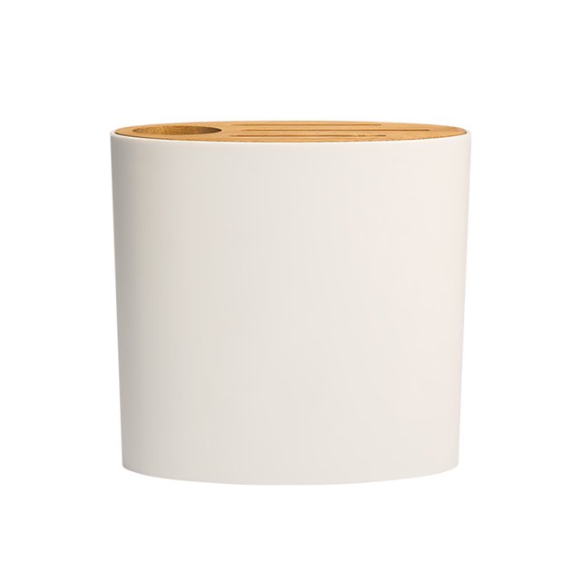 Soporte para bloque de cuchillos, tapa de bambú, multifuncional, desmontable, fácil de limpiar, soporte de almacenamiento para suministros de cocina, pequeño, ovalado, blanco