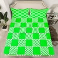 thumbnail image 2 of jejeloiu Geometric Plaid Queen Sheet Sets,Modern Minimalist Geometric Flat Sheet,Green Checkerboard Grid Queen Fitted Sheet For Teens,Ultra Soft Home Decor,4-Piece, 2 of 7