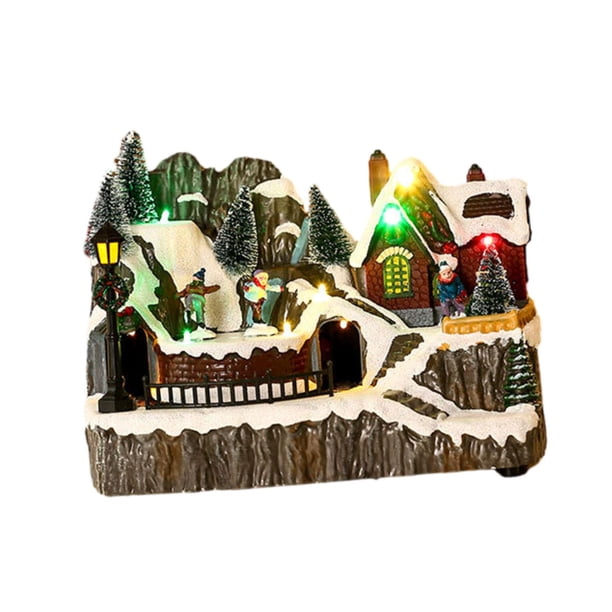 Tren navideño luminoso, casa musical navideña de resina decorativa coleccionable niño