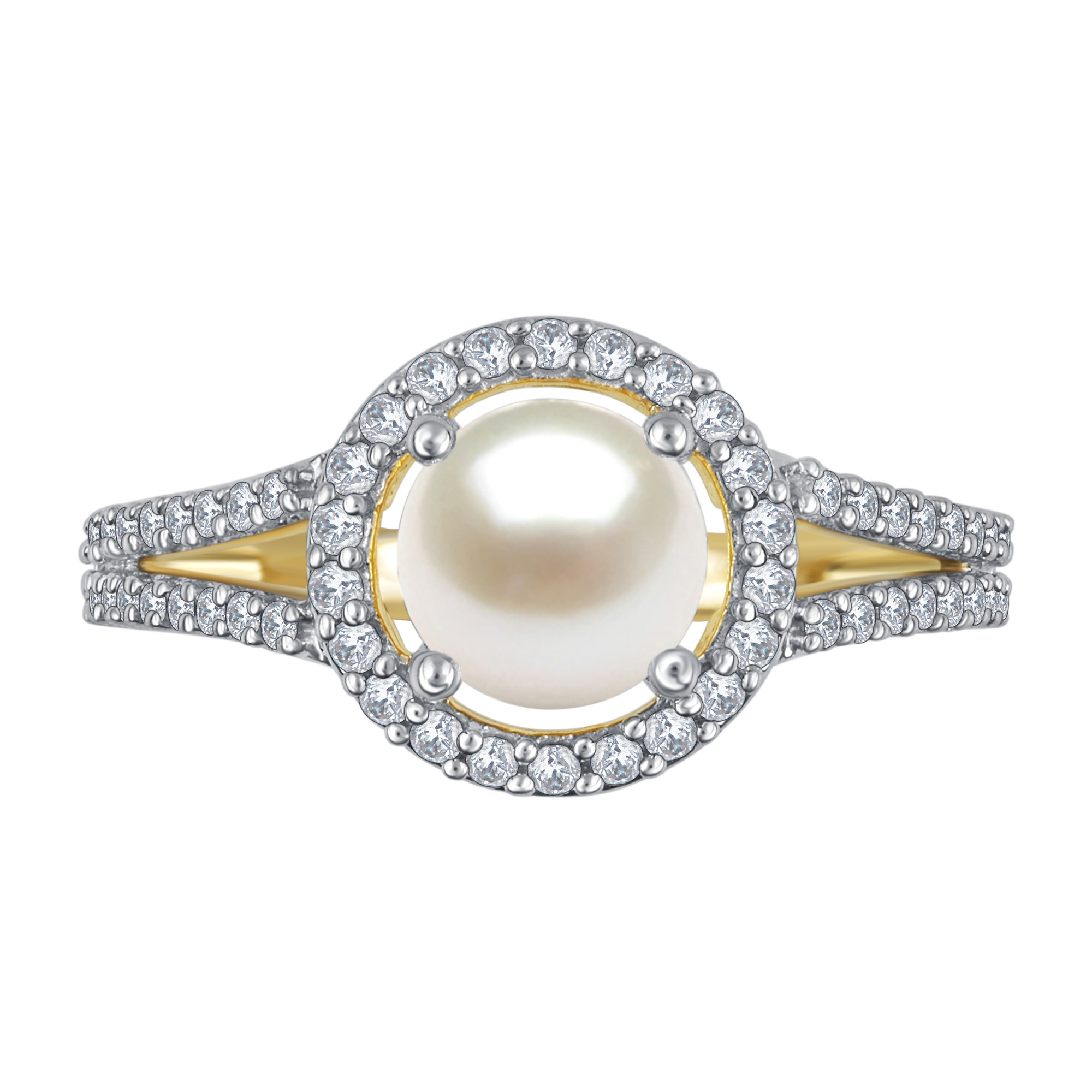 Pearl and White Sapphire Halo Birthstone Ring in Sterling Silver