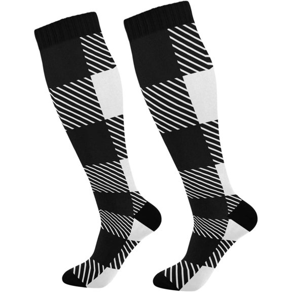 GZHJMY Buffalo Plaid Compression Socks, Women Men Long Stocking (20-30mmHg), Travel Knee High Stockings for Athletic Sports,Running,Cycling,Nursing