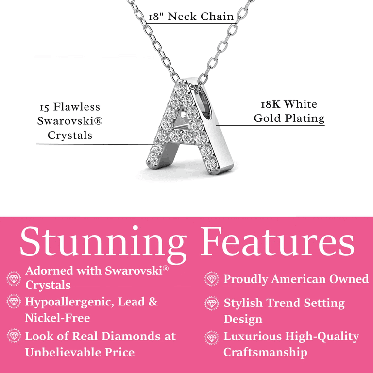 Cate & Chloe Initial Letter A Necklace, 18k White Gold photo 3