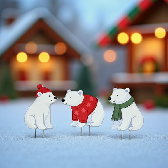 Polar Bear Yard Signs Set of 3 - Outdoor PVC Christmas Decorations with Stakes – Fun Yard Décor