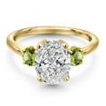 thumbnail image 2 of 2.60 cttw IGI Certified Lab Grown Diamond and Green Peridot 3-Stone Engagement Ring for Women | 18K Yellow Gold Plated Silver | Center 2.00 Ct Diamond | E-F Color | VS1-VS2 Clarity | Size 5, 2 of 6