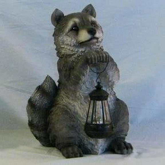 DWK 15" Raccoon Sculpture with LED Outdoor Solar Lantern Raccon Decor Garden Welcome Statue | Home Patio Solar Decoration | Outdoor Home Decor Yard Decoration
