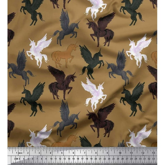 Soimoi Moss Georgette Fabric Unicorn Animal Print Fabric by Yard 42 Inch Wide