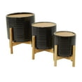thumbnail image 6 of DecMode 13", 11", 10"H Black Ceramic Planter with Removable Wood Stand (3 Count), 6 of 9
