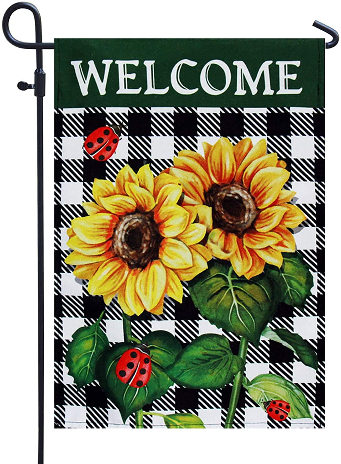 Sunflowers and Ladybug Family White Fence Small Garden Flag 12" X 18" 