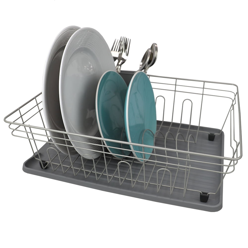 Details about   Compact Aluminum Dish Drying Rack with Cutlery Holder Removable Drainer RoseGold