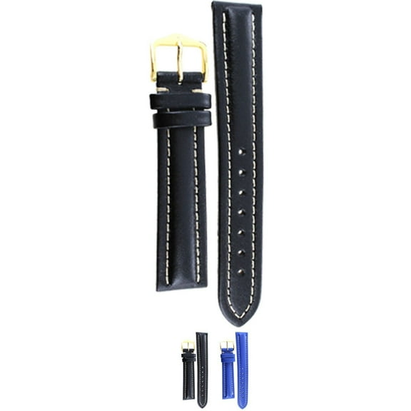 Hirsch Livingstone Leather Watch Strap (Black) - M - 18mm - Stainless Steel Gold Buckle