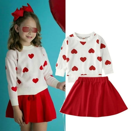 

QIPOPIQ Infant Girl s Clothing Set Clearance Toddler Baby Girls Valentine s Day Pullover Love Printing Tops Skirt Outfits Set