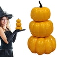 thumbnail image 2 of rtificial Yellow Pumpkin Tower Decoration, 3 Tier Stacked Pumpkin Model with Realistic Vine Stem, Durable Plastic Vegetable Ornament for Halloween Fall Thanksgiving Christmas Party Decor, 2 of 9