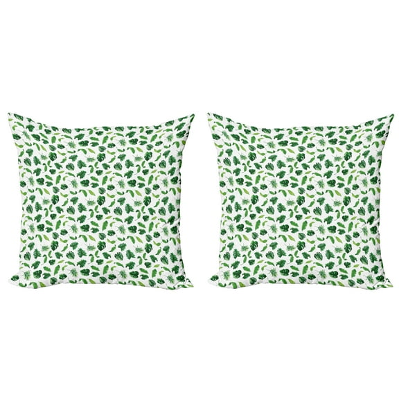 Ambesonne Tropical Throw Pillow Cover 2 Pack, Diversified Trees, 24", Lime Green Emerald