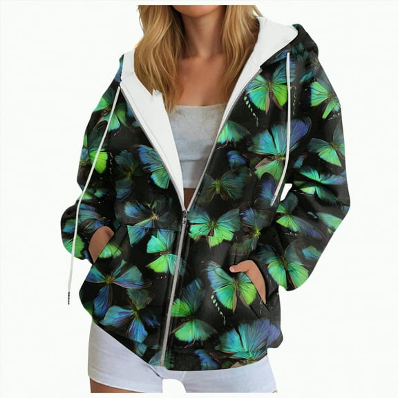 Xudanell Womens Hoodies Sweet Graphic Zip up Hoodie Oversized Sweatshirt for Women Oversized Fit