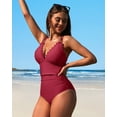 thumbnail image 3 of Attraco Women Scalloped One Piece Swimsuit Ruched Tummy Control Bathing Suit Cut Out Spaghetti Strap Monokini Swimwear, 3 of 6