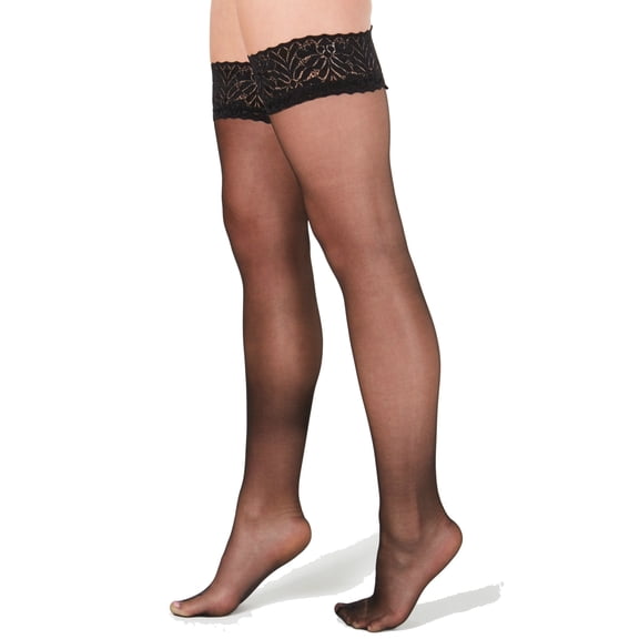 INC International Concepts Women's Lace-Band Sheer Thigh Highs, Black, S/M
