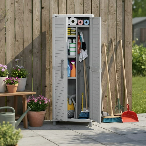 Bodega Cobertizo Organizador Almacenamiento Estante Grande Multiusos Plástico ideal para Exterior RIMAX