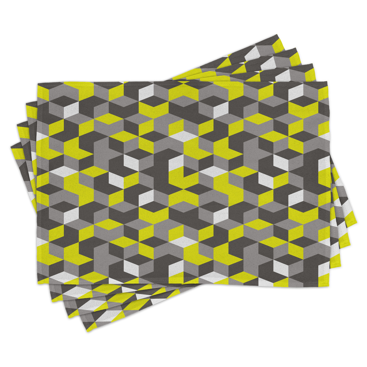 Grey and Yellow Placemats Set of 4 3D Print Inspired Modern Geometrical