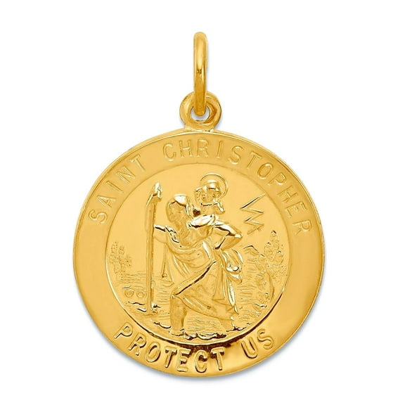 24k Gold Plated 925 Sterling Silver Solid Polished back Engravable (back only) St. Christopher Pendant Necklace 30x22mm