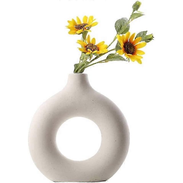 26-27 White Donut Vase Ceramic Vase For Pampas Grass Home Decor Accessories Living Room Dried Flower Vase boho Vase Decorative Aesthetic Room Decor Or