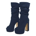 thumbnail image 3 of FSJ Women Classic Peep Open Toe Slouch Ankle Boots Platform Chunky Block High Heels Bootie Pull On Office Fashion Shoes Size 12 Navy, 3 of 5