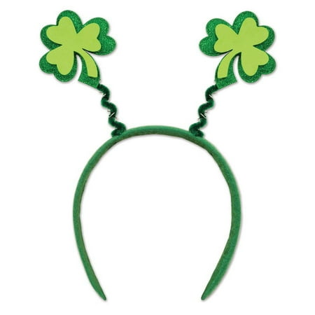 Beistle Club Pack of 12 St. Patrick's Day Glittered Shamrock Bopper Headbands