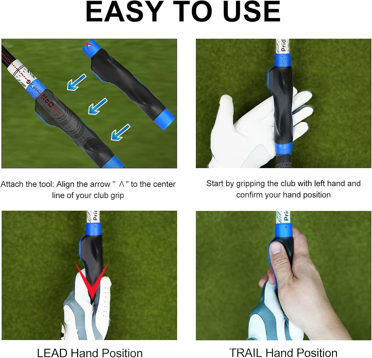 Golf Grip Trainer for Right Hand, Correct Grip Posture, Improve Swing Accuracy, Practical Golf Training Gear（Black，2Pcs）