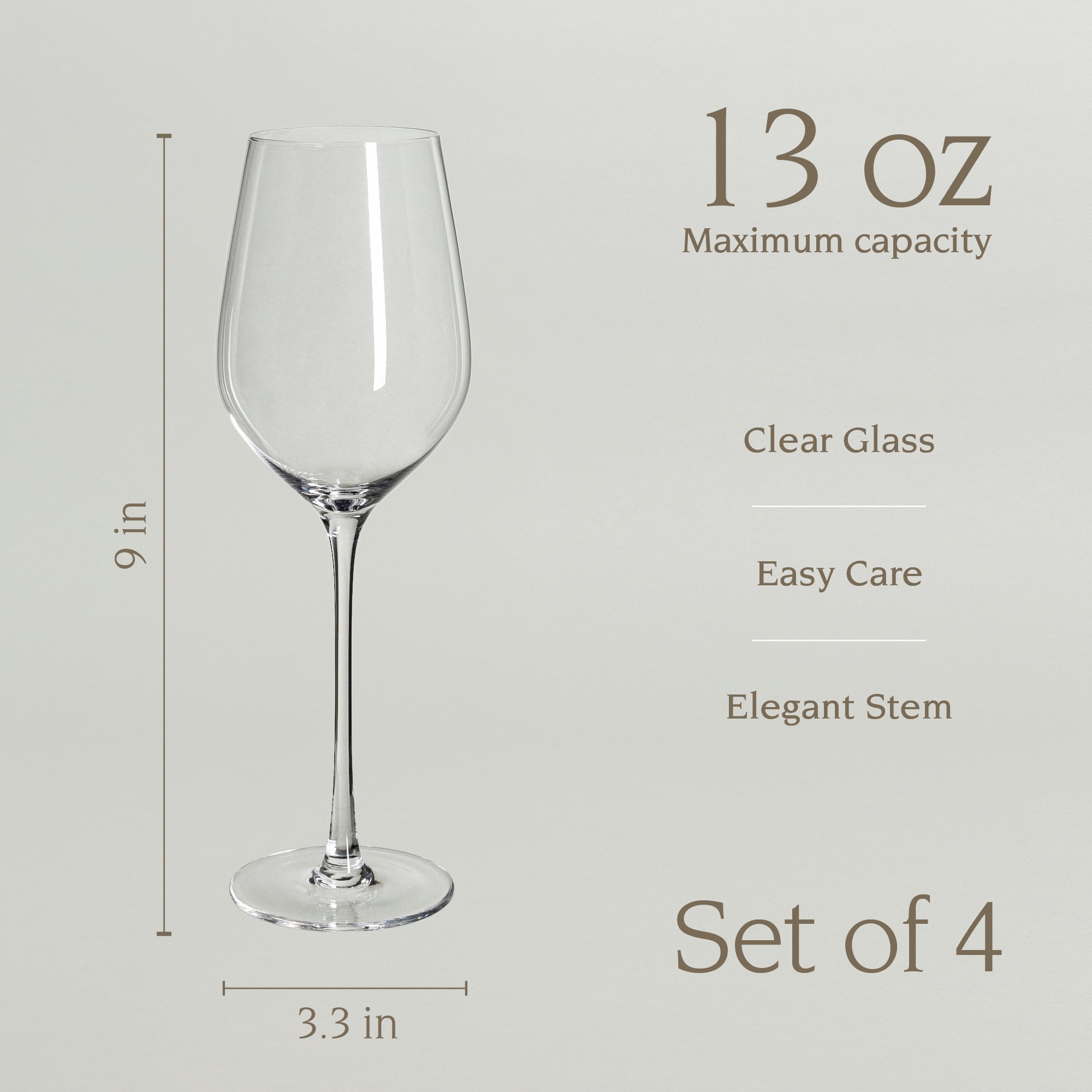 over&back 13oz Traditional Glassware - Set of 4 Classic Stem Drinking Glasses for Parties, Get-togethers, and More - Mouth-Blown - Wine Cups for Kitchen and Dining Room - Clear