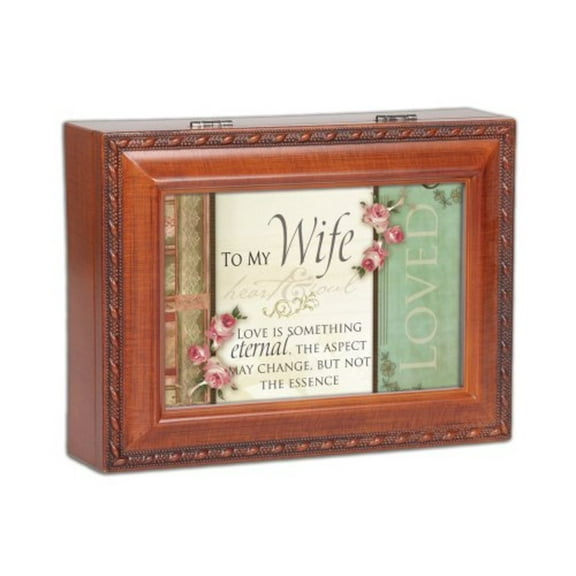 Cottage Garden To My Wife Love Eternal Woodgrain Rope Trim Jewelry Music Box Plays Unchained Melody