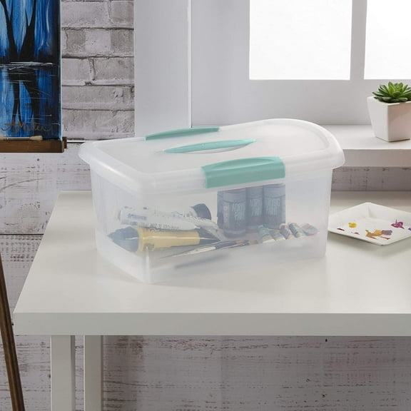 Sterilite ShowOffs Medium Nesting Storage Box - Clear with Blue Handle - 6 Pack