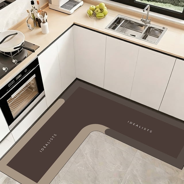 Fufafayo L-Shaped Kitchen Rug, Absorbent Non-Slip Floor Mat, Velvet Fleece Memory Foam Corner Carpet, Machine Washable Bathroom Rug for Kitchen Sink Cooking Living Room