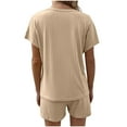 thumbnail image 6 of Women's Summer 2 Piece Outfits Casual Comfy Short Sleeve V Neck Tops and Shorts Lounge Matching Sets Pajamas, 6 of 8