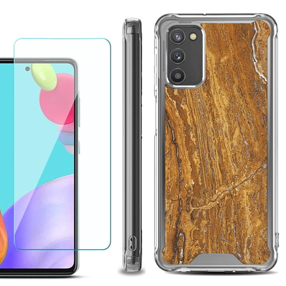 Shockproof Bumper Phone Case for Samsung Galaxy A02s, with Tempered Glass Screen Protector, by OneToughShield ® - Marble / Earth