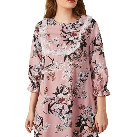 

Cute Floral PrintRound Neck Nightgowns 3/4 Sleeve Dusty Pink Womens Nightgowns & Sleepshirts (Women s)