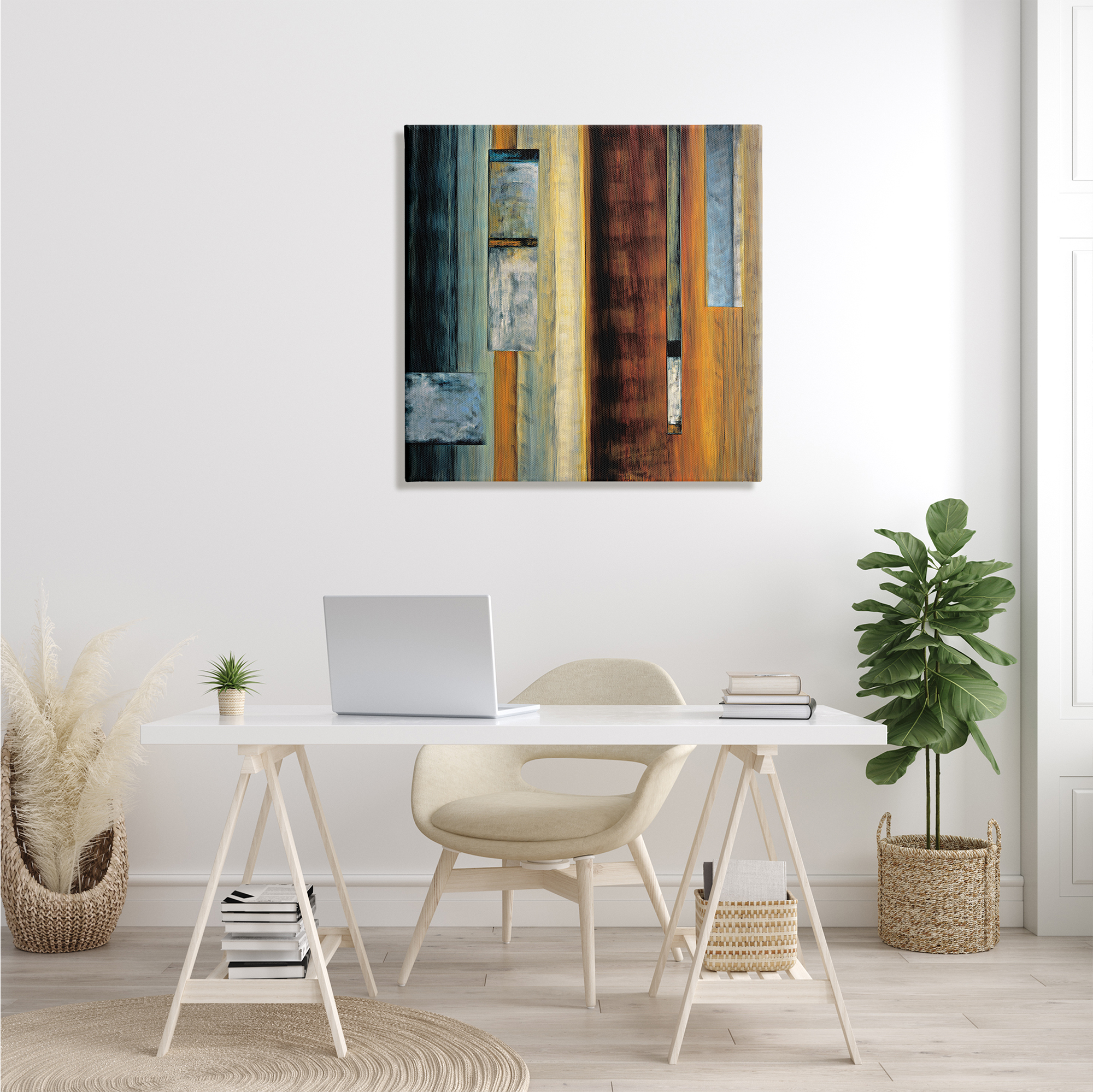 Stupell Industries Rustic Rectangular Abstraction Brown Orange Blue, 30 x 30, Designed by Aaron Summers