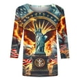 thumbnail image 5 of GERsome American Flag Tops for Women 4th of July Patriotic T-Shirt USA Flag Stars Stripes Graphic 3/4 Sleeve Crewneck Shirts Loose Fit Summer Tee S-5XL, 5 of 5