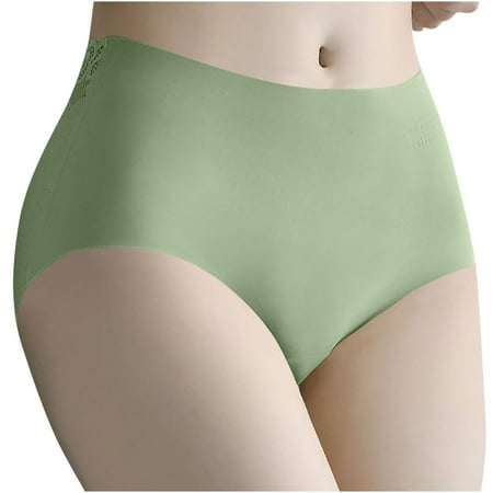 Ashirexll Silk Underwear for Women Solid Color High Waist Soft Lightweight Breathable Traceless Comfortable Panties for Women Green XL