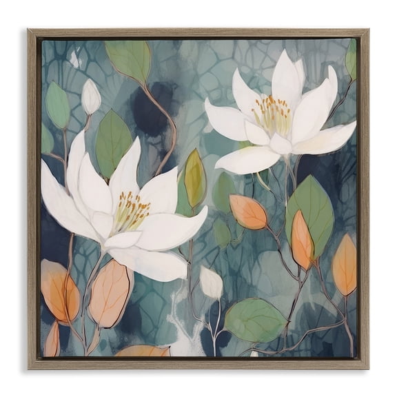 Stupell Industries Scandinavian Lilies on Geometric Pattern Brown Floating Frame Canvas Art, 25 x 25, by Lazar Studio