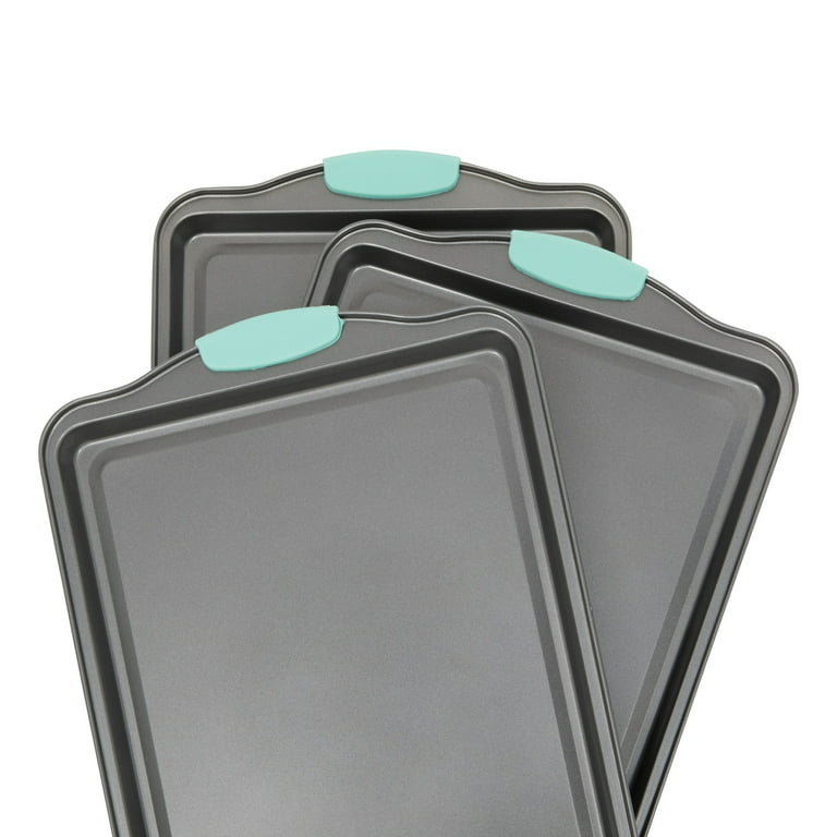 Set of 3 Nonstick Cookie Sheets for Baking, Bakeware Pans with Silicone  Rubber Handles, 10x14 inches
