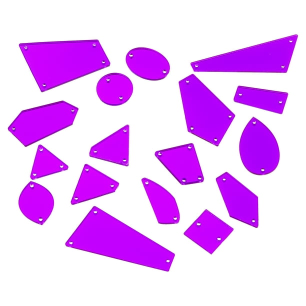 Uxcell Sew on Mirror, 50pcs Mixed Shape Irregular Acrylic Flat Back Crystal Mirror DIY Mirrored, Deep Purple