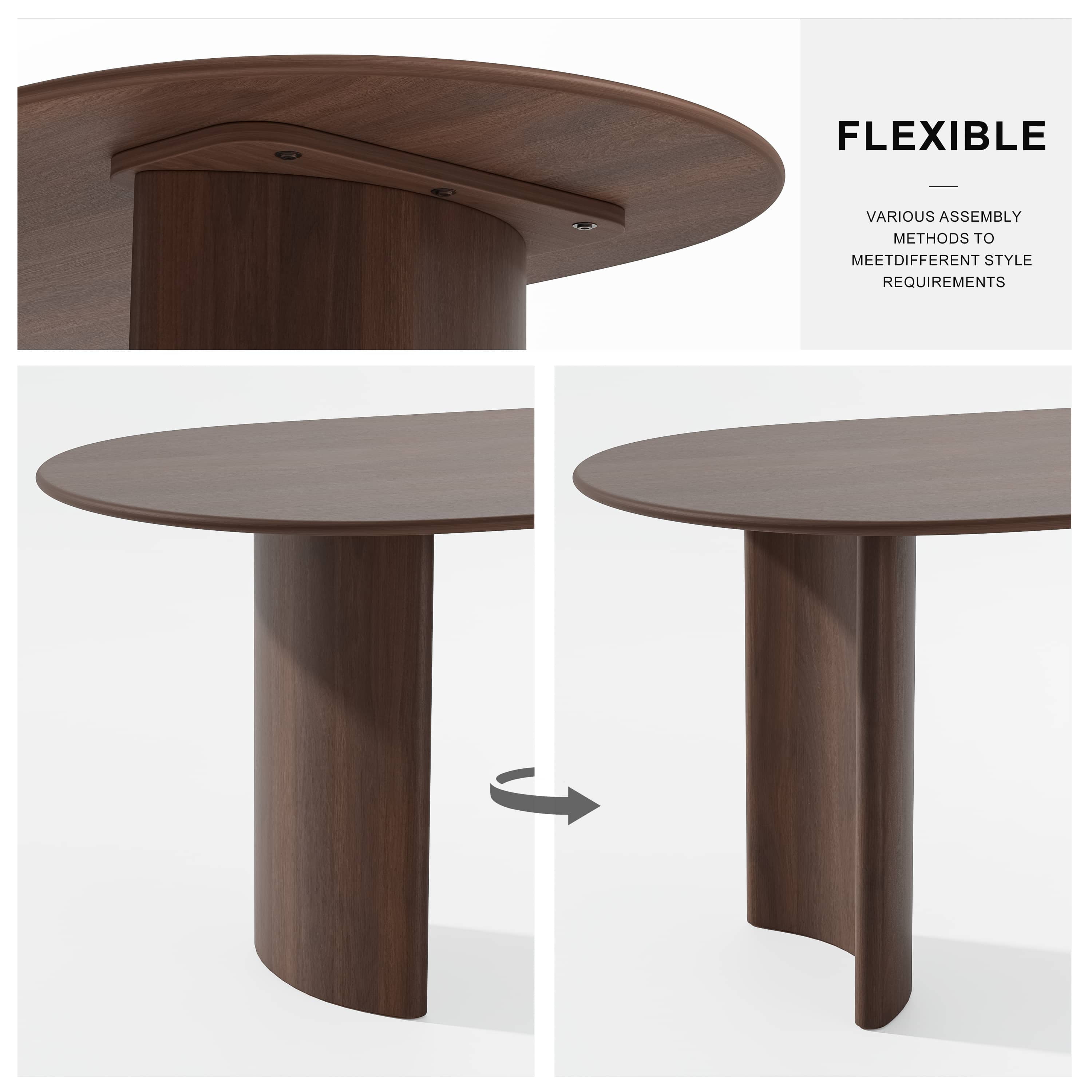 Haiden 79"x33.5" Soild Wood Dining Table Oval Kitchen Table, Walnut