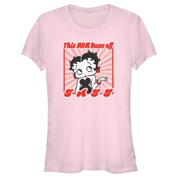 Junior's Betty Boop This Mom Runs Off Sass Graphic Tee Light Pink Medium